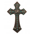 7007COP-TUR TURQUOISE CRYSTAL / COPPER WALL CROSS / W STAR